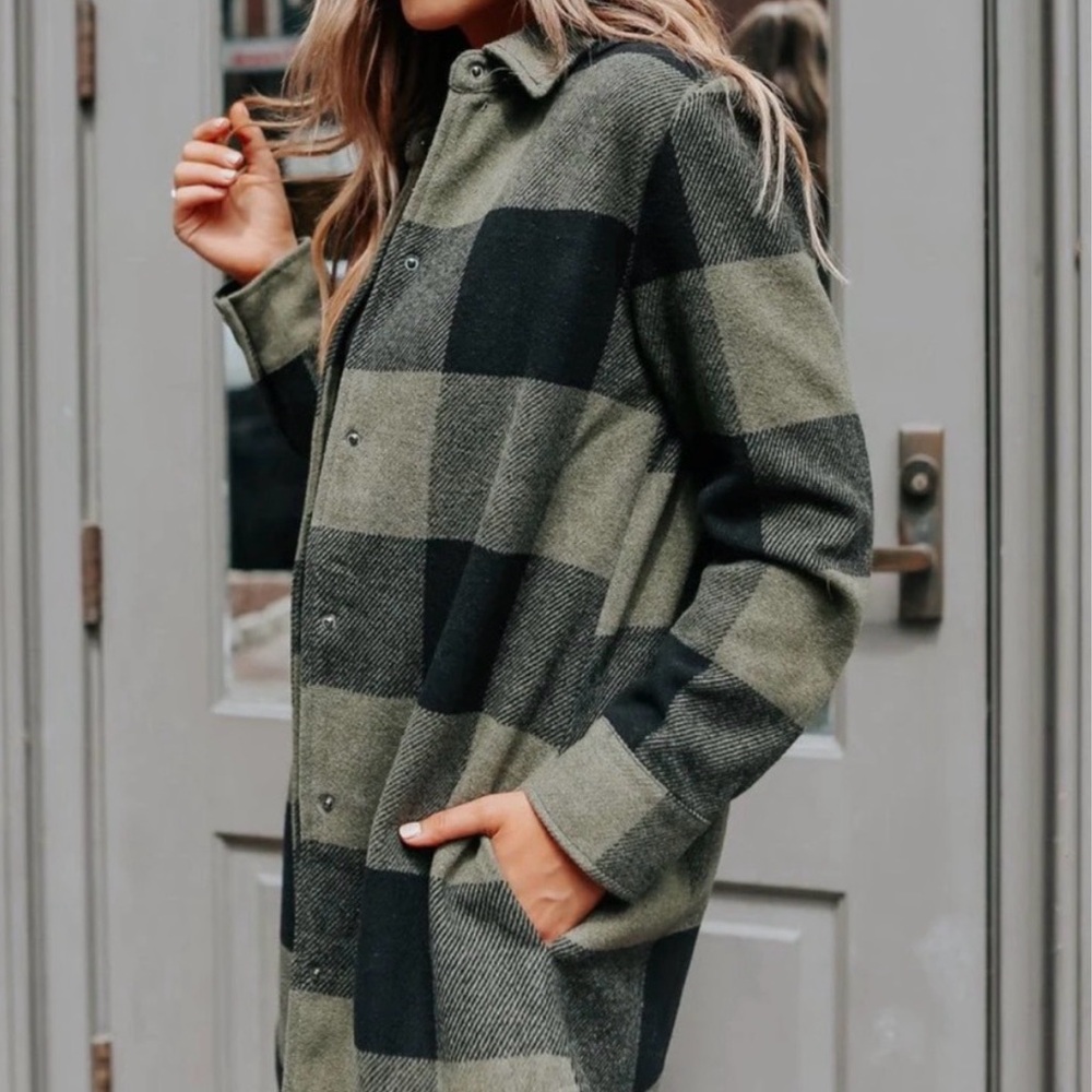 BB Dakota Olive and Black Buffalo plaid Shacket - Picture 2 of 7